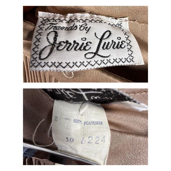 Vintage 70s Taupe Champagne Pleated Belted Midi Dress - Picture 8 of 9